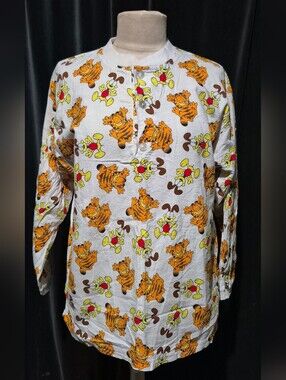 Garfield Print Women's Long-Sleeve Henley Top - White/Orange (Box B)